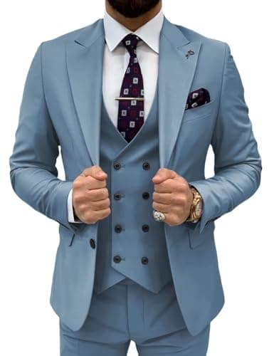 TIJOFA Men's Classic Double Breasted Suit for Wedding & Formal Events