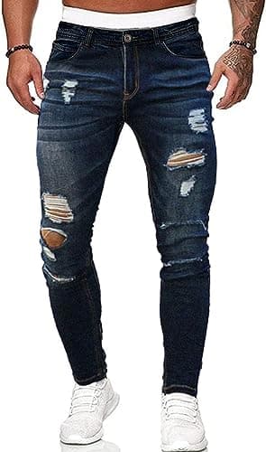 HUNGSON Mens Ripped Skinny Jeans