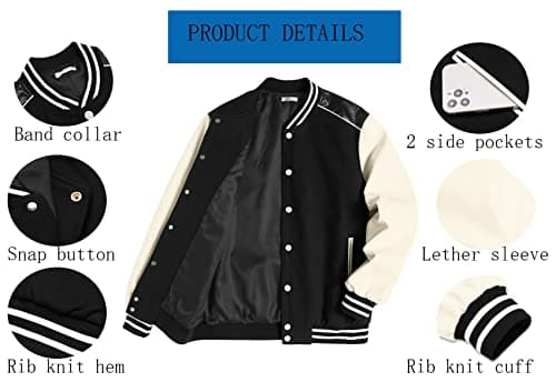 COOFANDY Mens Varsity Leather Sleeve Baseball Jacket Coat