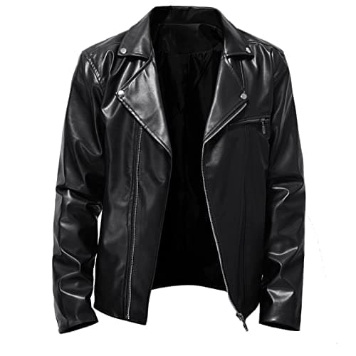 Men's Faux Leather Zip Up Motorcycle Jacket for Fall