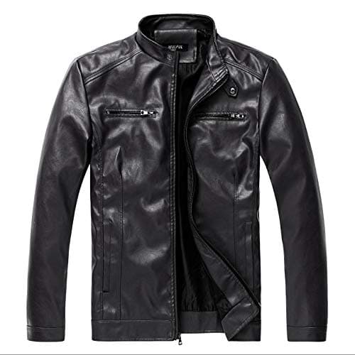 Men's Faux Leather Stand Collar Motorcycle Jacket