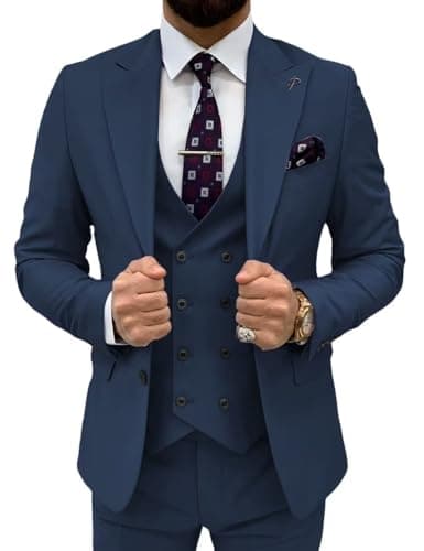 TIJOFA Men's Classic Double Breasted Suit for Wedding & Formal Events