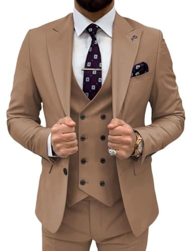 TIJOFA Men's Classic Double Breasted Suit for Wedding & Formal Events