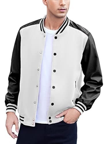 COOFANDY Mens Varsity Leather Sleeve Baseball Jacket Coat