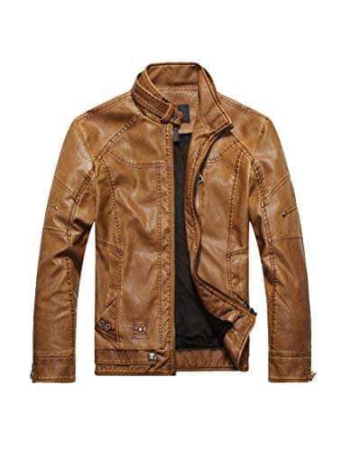 PASOK Men's Vintage Faux Leather Motorcycle Jacket
