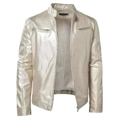Men's Faux Leather Motorcycle Jacket with Stand Collar