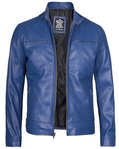 Decrum Mens Cafe Racer Style Real Lambskin Leather Jacket