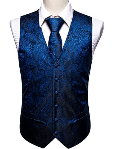 Barry.Wang Men's Paisley Silk Suit Vest Set with Ties 5PCS Formal/Leisure