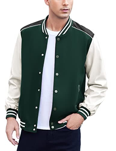 COOFANDY Mens Varsity Leather Sleeve Baseball Jacket Coat