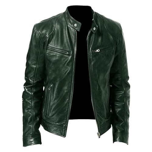Men's Faux Leather Motorcycle Jacket with Stand Collar