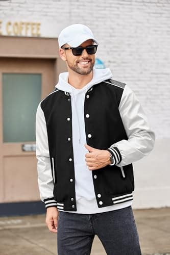 COOFANDY Mens Varsity Leather Sleeve Baseball Jacket Coat