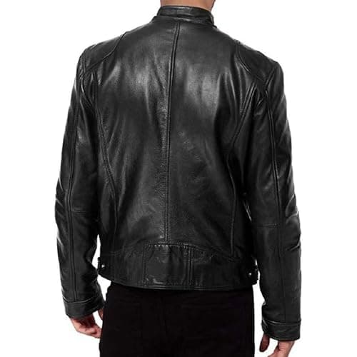 Men's Faux Leather Motorcycle Jacket with Stand Collar