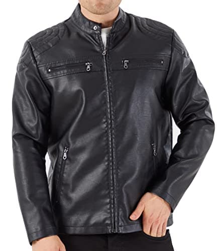 Men's Faux Leather Stand Collar Motorcycle Jacket