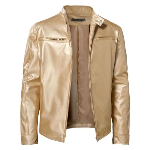 Men's Faux Leather Motorcycle Jacket with Stand Collar