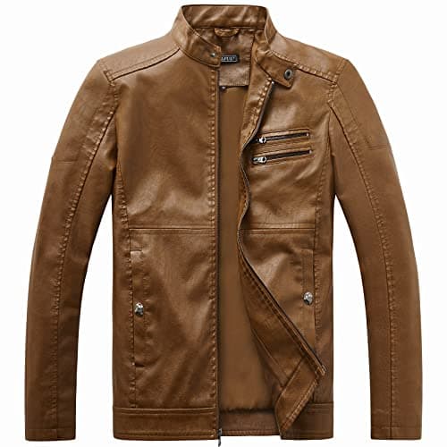 Men's Faux Leather Stand Collar Motorcycle Jacket
