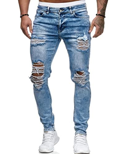 HUNGSON Mens Ripped Skinny Jeans