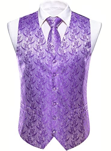 Barry.Wang Men's Paisley Silk Suit Vest Set with Ties 5PCS Formal/Leisure