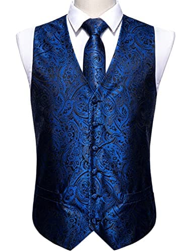 Barry.Wang Men's Paisley Silk Suit Vest Set with Ties 5PCS Formal/Leisure