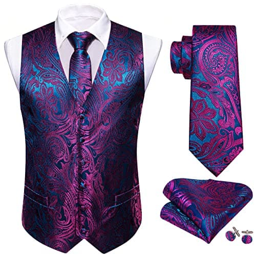 Barry.Wang Men's Paisley Silk Suit Vest Set with Ties 5PCS Formal/Leisure