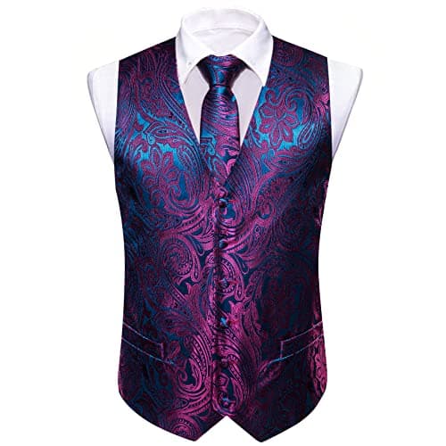 Barry.Wang Men's Paisley Silk Suit Vest Set with Ties 5PCS Formal/Leisure