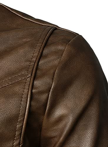 HOOD CREW Mens Lightweight Faux Leather Motorcycle Jacket
