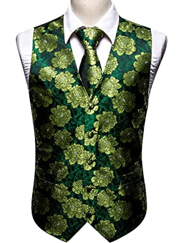 Barry.Wang Men's Paisley Silk Suit Vest Set with Ties 5PCS Formal/Leisure