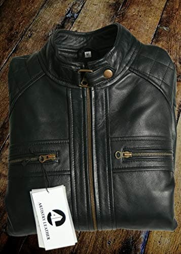 Artistry Leather Mens Genuine Black Biker Jacket | Vintage Brown Distressed