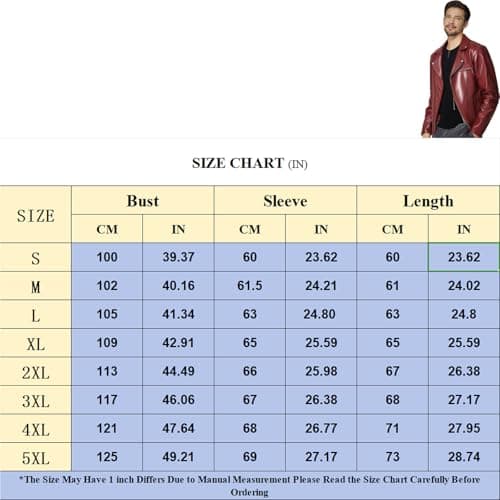 Men's Faux Leather Zip Up Motorcycle Jacket for Fall