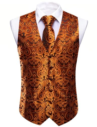 Barry.Wang Men's Paisley Silk Suit Vest Set with Ties 5PCS Formal/Leisure
