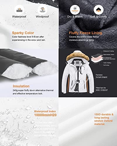 Women's Waterproof Ski Jacket Winter Snow Coats Fur Hooded Raincoat Parka