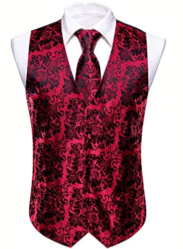 Barry.Wang Men's Paisley Silk Suit Vest Set with Ties 5PCS Formal/Leisure