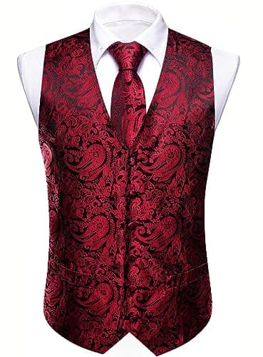 Barry.Wang Men's Paisley Silk Suit Vest Set with Ties 5PCS Formal/Leisure