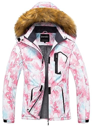 Women's Waterproof Ski Jacket Winter Snow Coats Fur Hooded Raincoat Parka