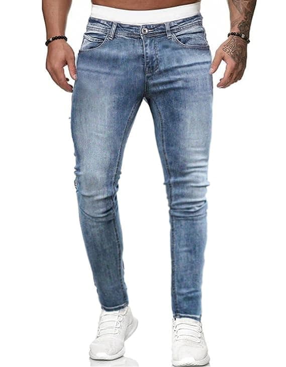 HUNGSON Mens Ripped Skinny Jeans