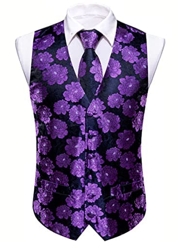 Barry.Wang Men's Paisley Silk Suit Vest Set with Ties 5PCS Formal/Leisure
