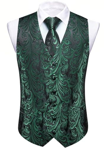 Barry.Wang Men's Paisley Silk Suit Vest Set with Ties 5PCS Formal/Leisure