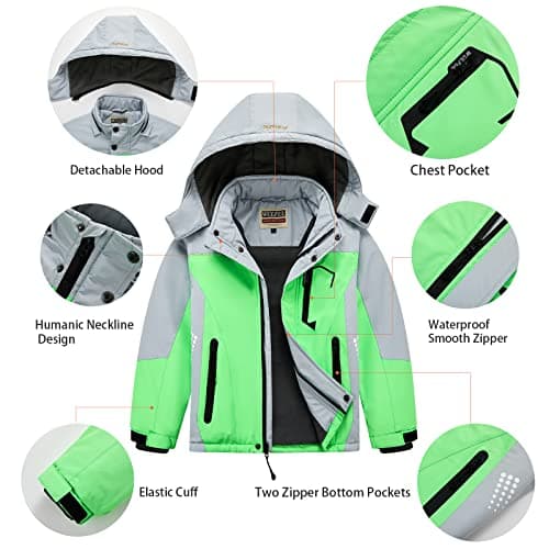 WULFUL Boys' Waterproof Winter Ski Coat with Hood