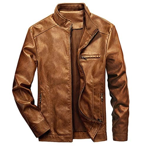 Men's Faux Leather Stand Collar Motorcycle Jacket
