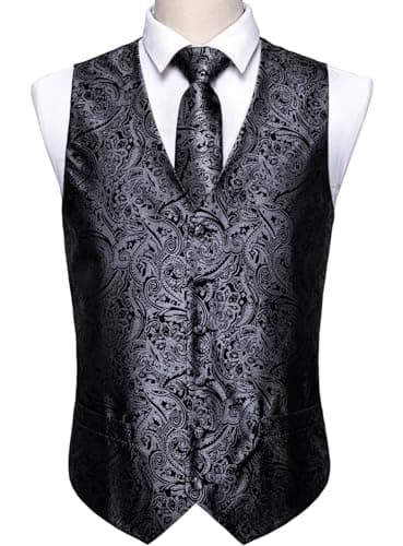 Barry.Wang Men's Paisley Silk Suit Vest Set with Ties 5PCS Formal/Leisure