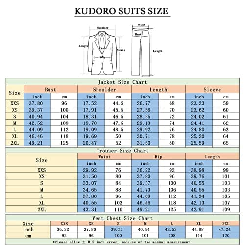 KUDORO Mens Check Plaid 3Piece Formal Suit Tuxedo Set