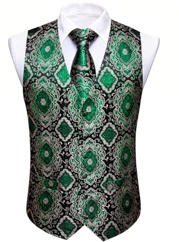 Barry.Wang Men's Paisley Silk Suit Vest Set with Ties 5PCS Formal/Leisure