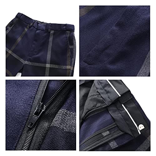 KUDORO Mens Check Plaid 3Piece Formal Suit Tuxedo Set