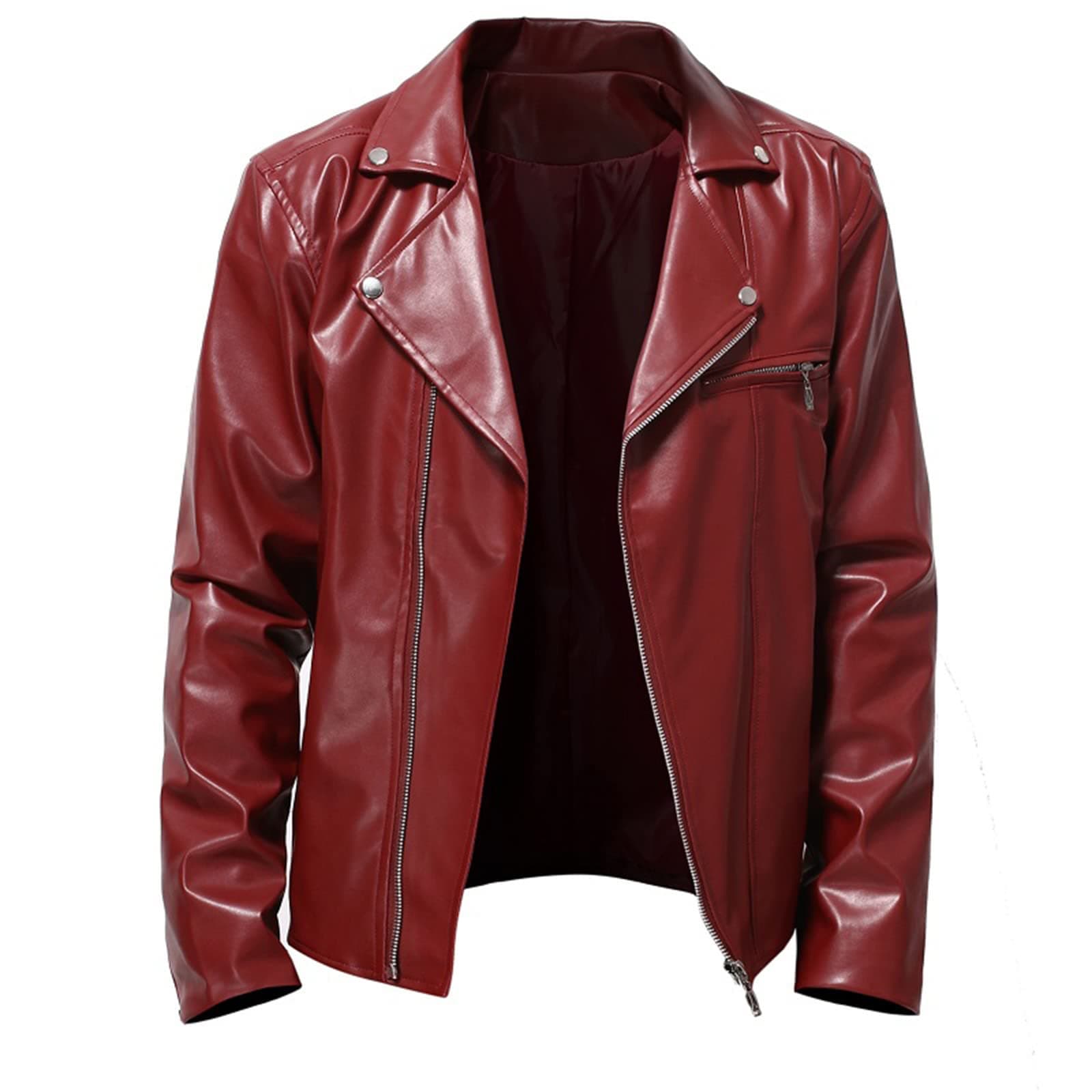 Men's Faux Leather Zip Up Motorcycle Jacket for Fall