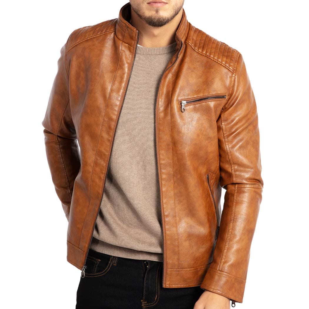 Men's Faux Leather Stand Collar Motorcycle Jacket