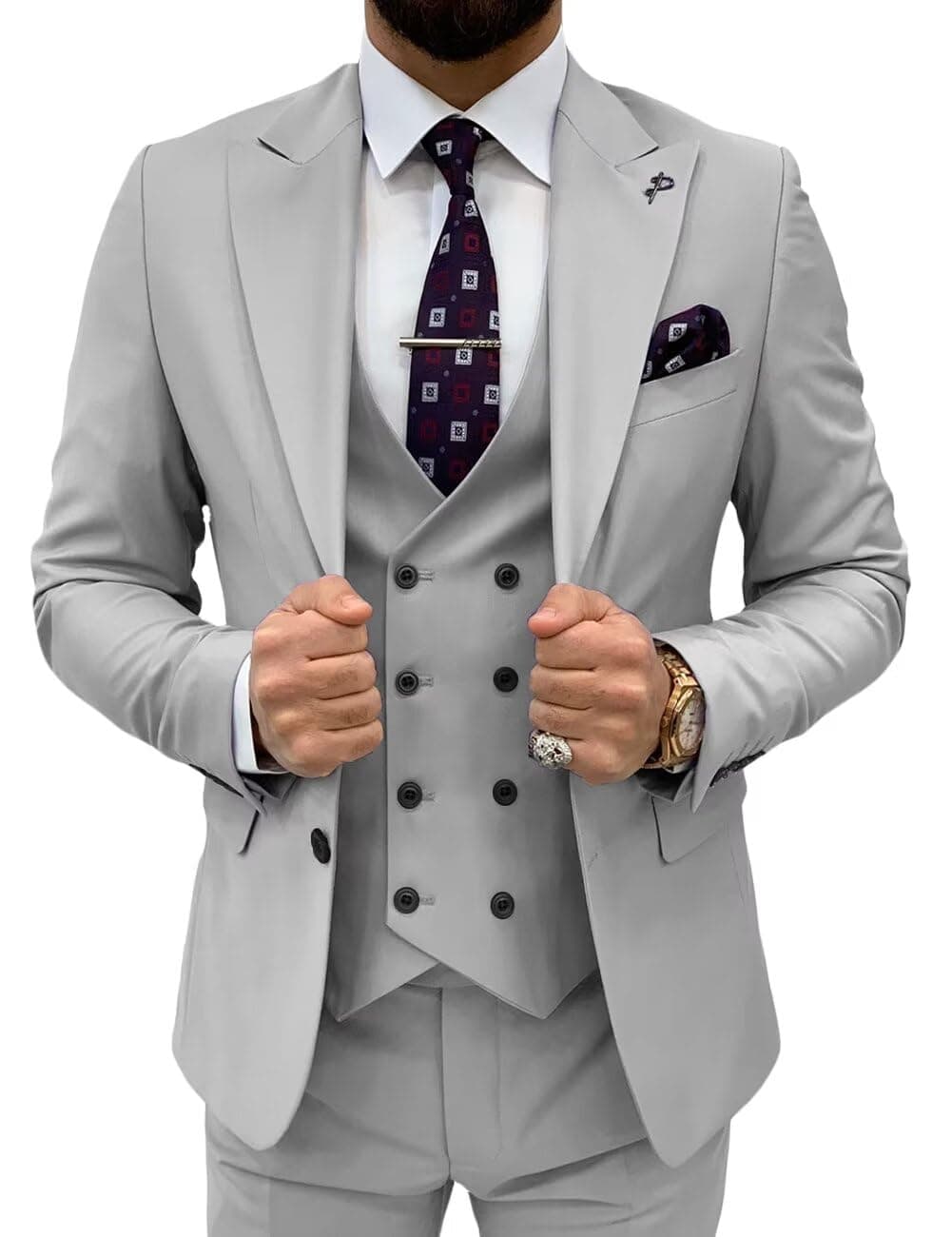 TIJOFA Men's Classic Double Breasted Suit for Wedding & Formal Events