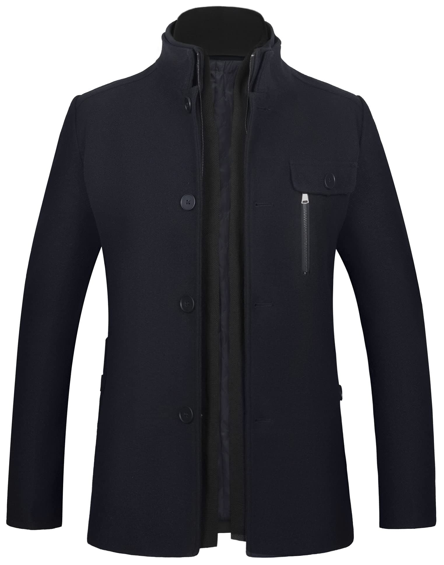 Refined Title: WULFUL Men's Wool Trench Coat with Removable Plaid Scarf