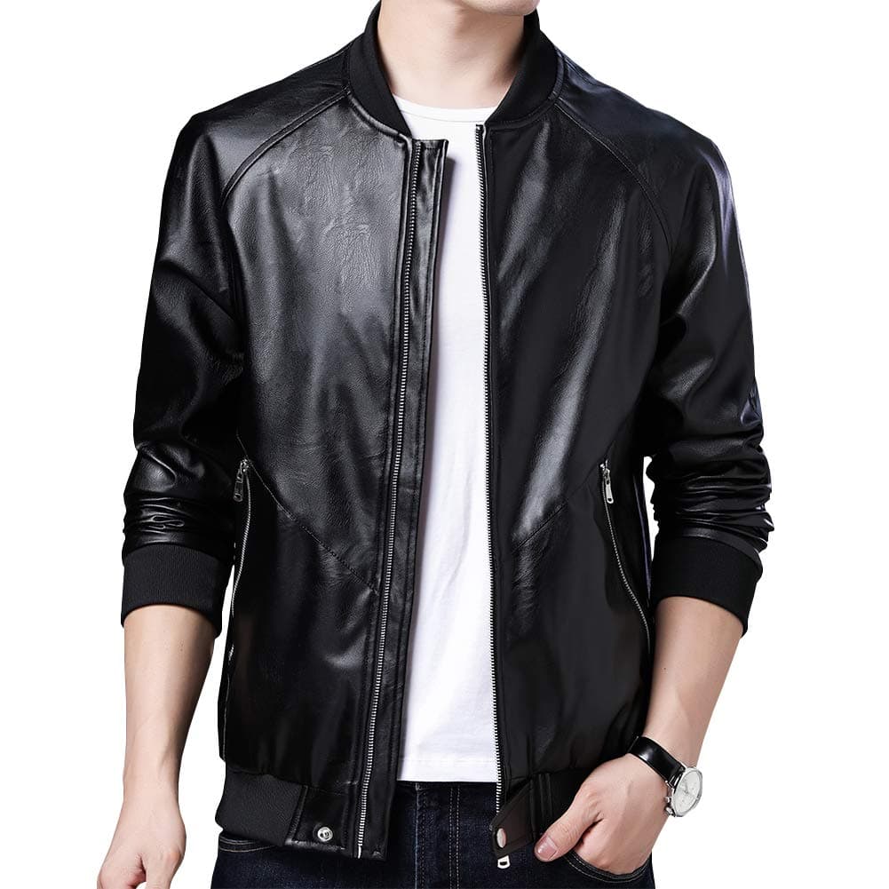 Womleys Mens Casual Slim Fit Faux Leather Bomber Jacket